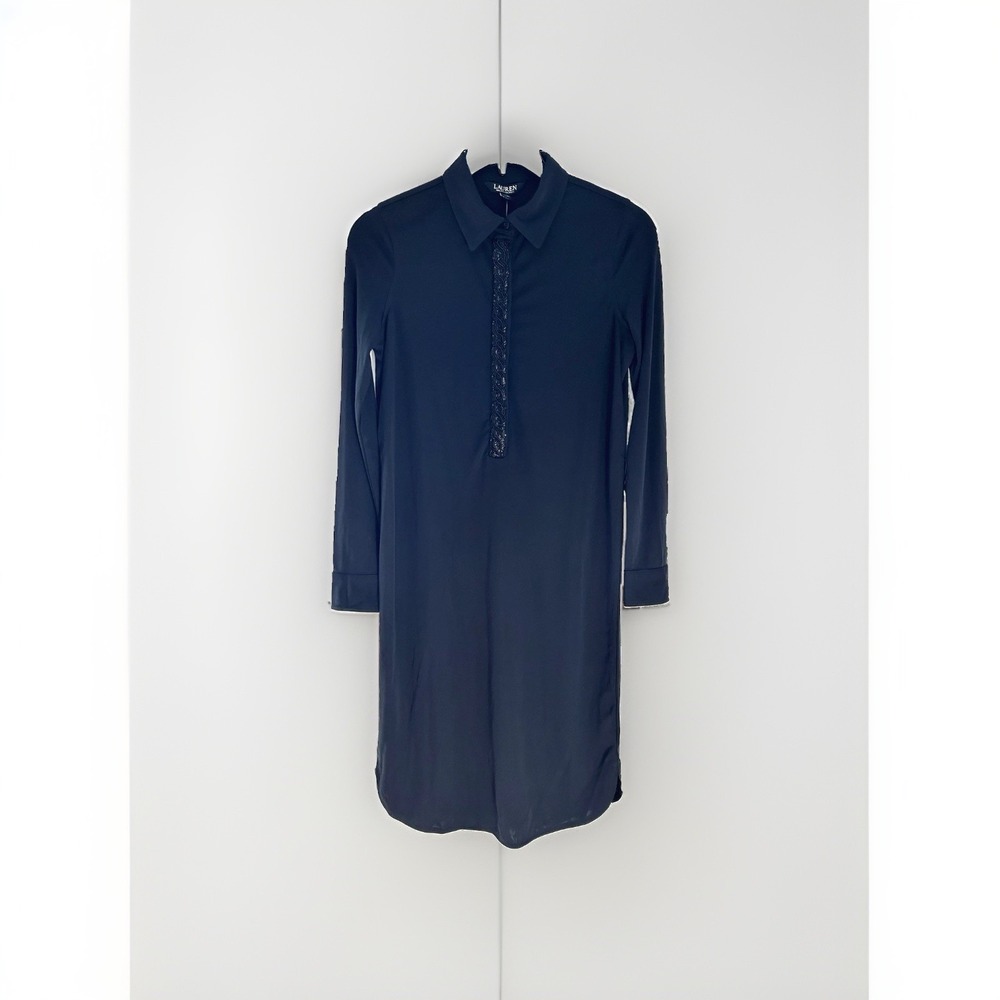 Lauren Ralph Lauren Shirt Dress M Black Beaded Cocktail Quiet Luxury NWT